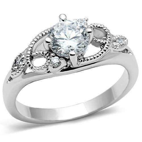 Alamode Rhodium Brass Ring with AAA Grade CZ in Clear - Alamode - Flyclothing LLC