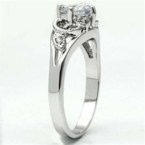 Alamode Rhodium Brass Ring with AAA Grade CZ in Clear - Alamode - Flyclothing LLC