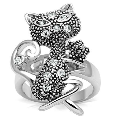 Alamode Rhodium Brass Ring with Top Grade Crystal in Clear - Alamode