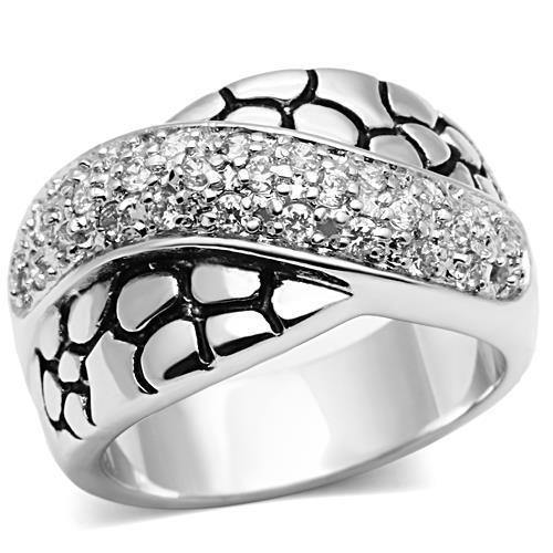 Alamode Rhodium Brass Ring with AAA Grade CZ in Clear - Alamode