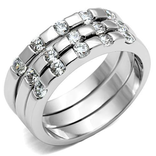 Alamode Rhodium Brass Ring with AAA Grade CZ in Clear - Alamode
