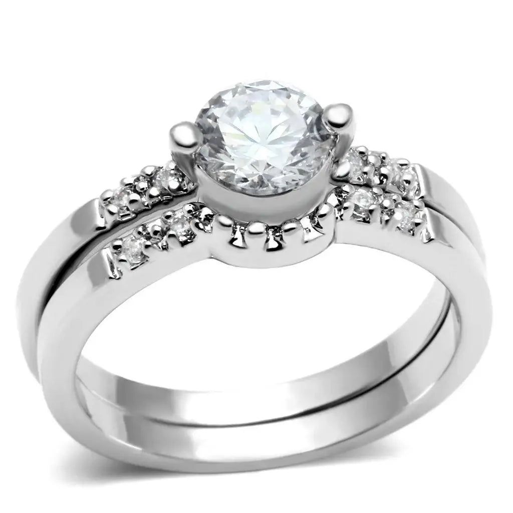 Alamode Rhodium Brass Ring with AAA Grade CZ in Clear - Alamode - Flyclothing LLC