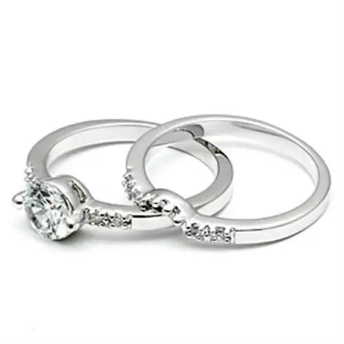 Alamode Rhodium Brass Ring with AAA Grade CZ in Clear - Alamode - Flyclothing LLC