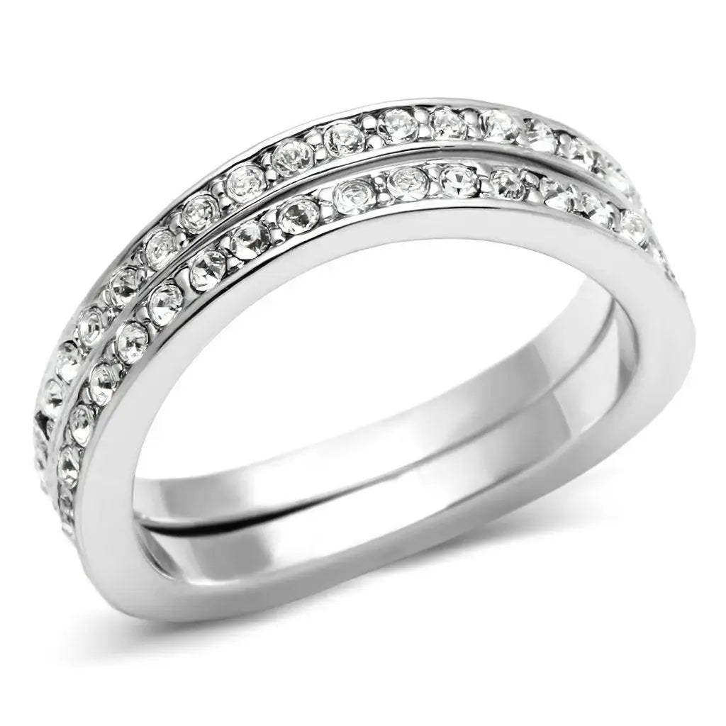 Alamode Rhodium Brass Ring with Top Grade Crystal in Clear - Alamode - Flyclothing LLC