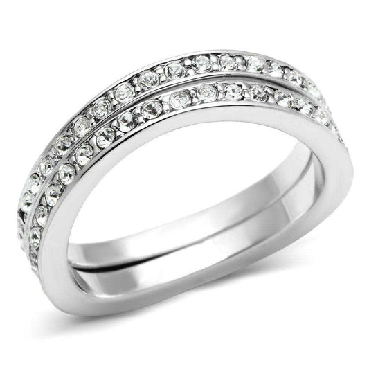 Alamode Rhodium Brass Ring with Top Grade Crystal in Clear - Alamode - Flyclothing LLC