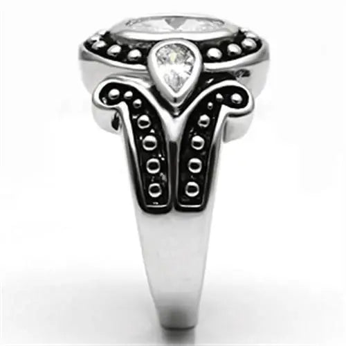 Alamode Rhodium Brass Ring with AAA Grade CZ in Clear - Alamode - Flyclothing LLC