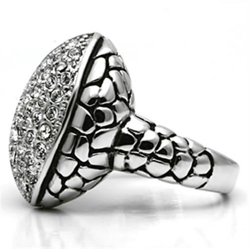 Alamode Rhodium Brass Ring with Top Grade Crystal in Clear - Flyclothing LLC