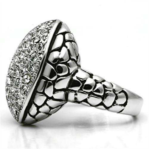 Alamode Rhodium Brass Ring with Top Grade Crystal in Clear - Alamode - Flyclothing LLC