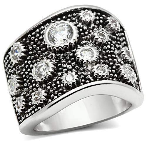 Alamode Rhodium Brass Ring with AAA Grade CZ in Clear - Alamode - Flyclothing LLC