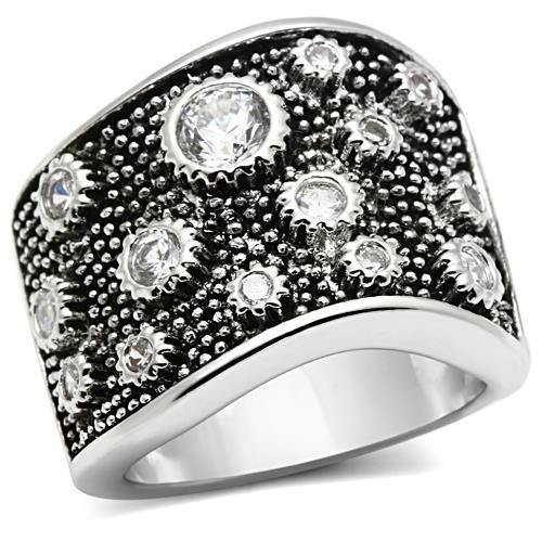Alamode Rhodium Brass Ring with AAA Grade CZ in Clear - Alamode