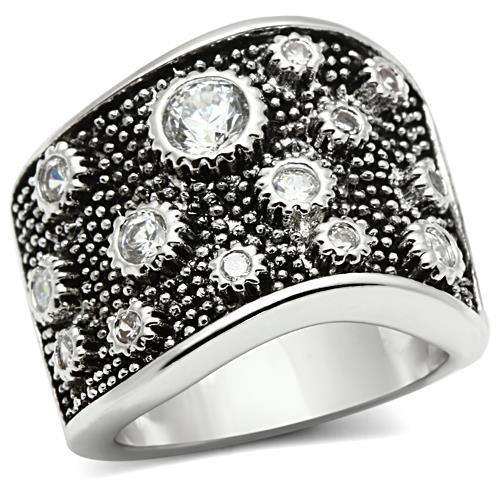 Alamode Rhodium Brass Ring with AAA Grade CZ in Clear - Alamode - Flyclothing LLC