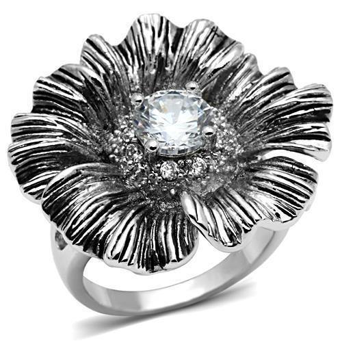 Alamode Rhodium Brass Ring with AAA Grade CZ in Clear - Alamode