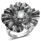 Alamode Rhodium Brass Ring with AAA Grade CZ in Clear - Alamode