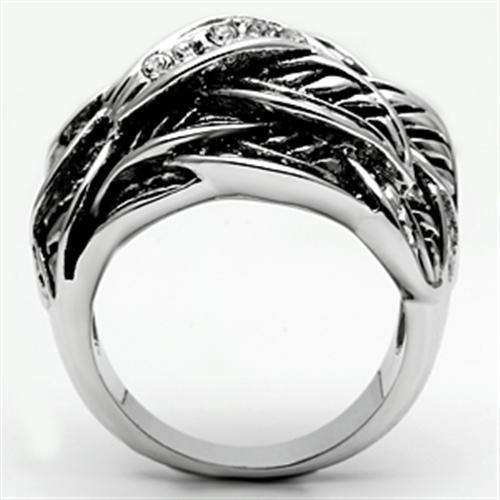 Alamode Rhodium Brass Ring with Top Grade Crystal in Clear - Alamode - Flyclothing LLC