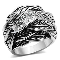 Alamode Rhodium Brass Ring with Top Grade Crystal in Clear - Flyclothing LLC