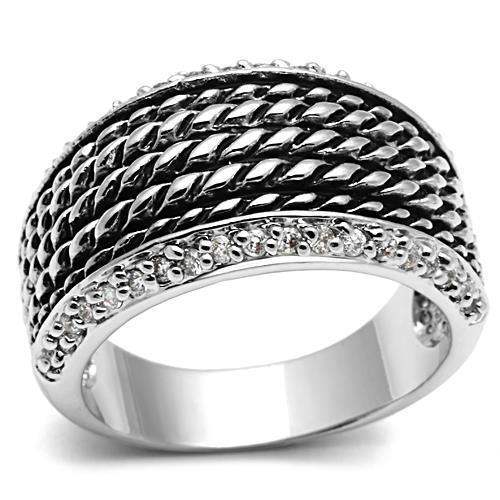 Alamode Rhodium Brass Ring with AAA Grade CZ in Clear - Alamode - Flyclothing LLC