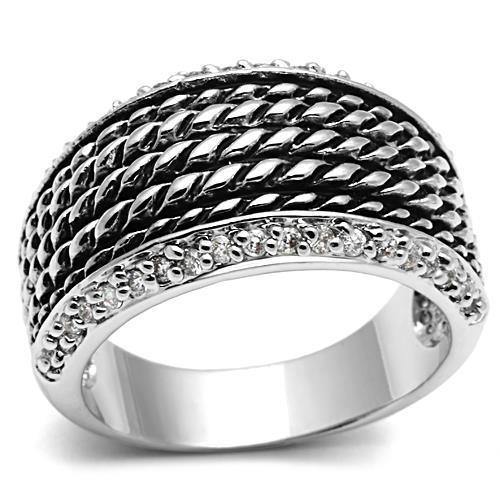 Alamode Rhodium Brass Ring with AAA Grade CZ in Clear - Alamode
