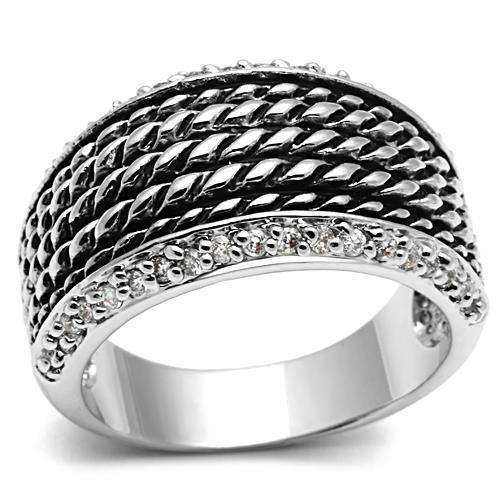 Alamode Rhodium Brass Ring with AAA Grade CZ in Clear - Alamode - Flyclothing LLC