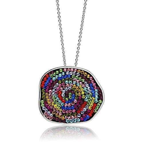 Alamode Rhodium Brass Pendant with Top Grade Crystal in Multi Color - Flyclothing LLC