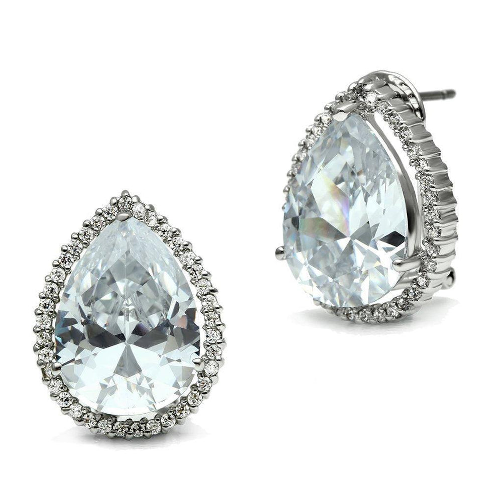 Alamode Rhodium Brass Earrings with AAA Grade CZ in Clear - Alamode