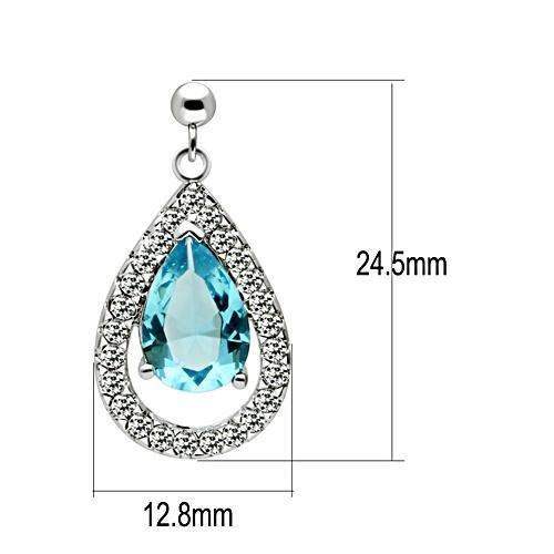 Alamode Rhodium Brass Earrings with Synthetic Synthetic Glass in Sea Blue - Alamode - Flyclothing LLC