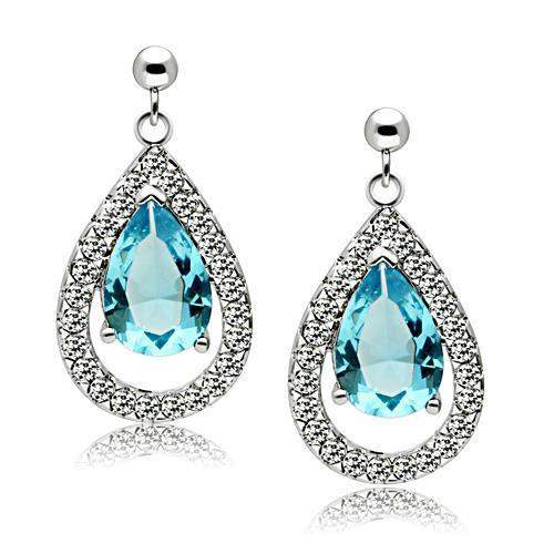 Alamode Rhodium Brass Earrings with Synthetic Synthetic Glass in Sea Blue - Alamode - Flyclothing LLC