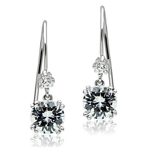 Alamode Stainless Steel Earrings with AAA Grade CZ in Clear - Flyclothing LLC
