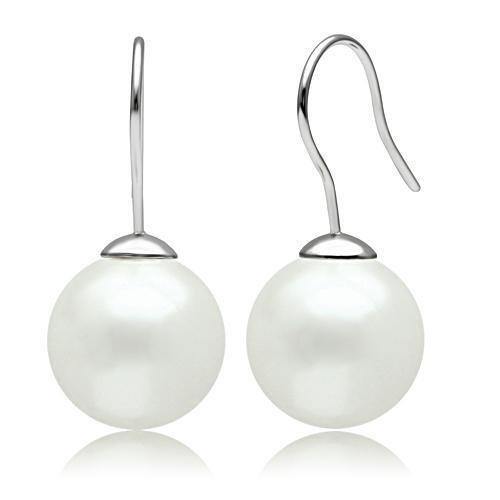 Alamode Rhodium Brass Earrings with Synthetic Pearl in White - Alamode