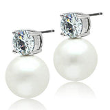 Alamode Rhodium Brass Earrings with Synthetic Pearl in White - Alamode - Flyclothing LLC