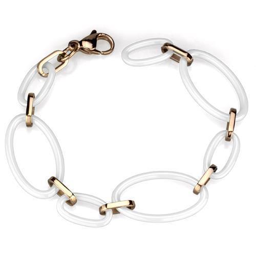 Alamode IP Rose Gold(Ion Plating) Stainless Steel Bracelet with Ceramic in White - Alamode