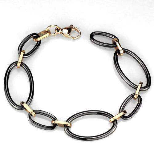 Alamode IP Rose Gold(Ion Plating) Stainless Steel Bracelet with Ceramic in Jet - Alamode - Flyclothing LLC