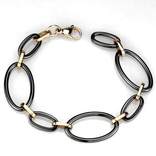 Alamode IP Rose Gold(Ion Plating) Stainless Steel Bracelet with Ceramic in Jet - Alamode