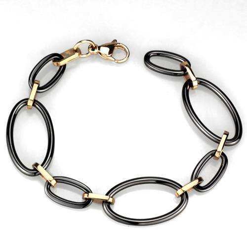 Alamode IP Rose Gold(Ion Plating) Stainless Steel Bracelet with Ceramic in Jet - Alamode - Flyclothing LLC