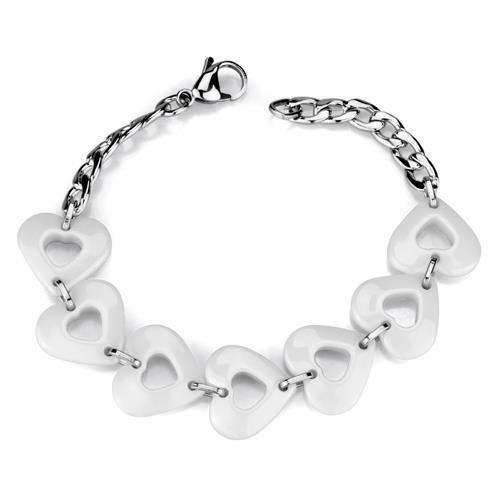 Alamode High polished (no plating) Stainless Steel Bracelet with Ceramic in White - Alamode
