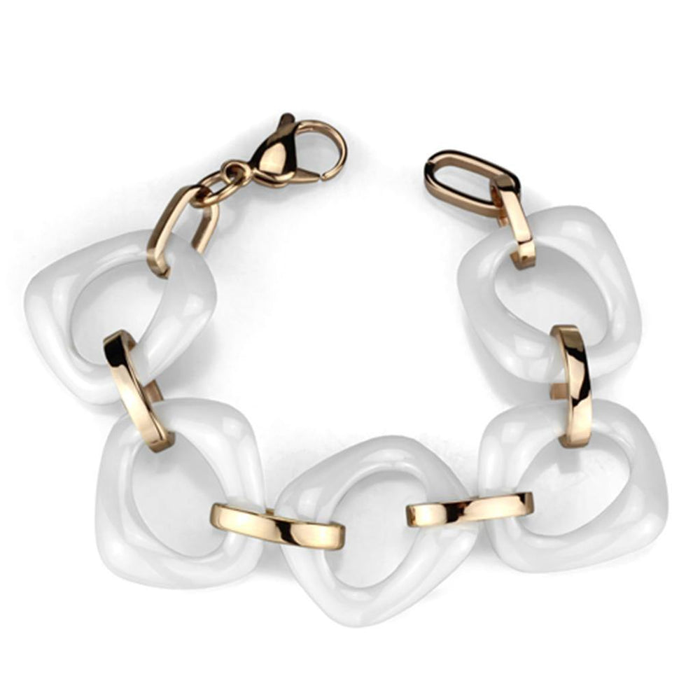 Alamode IP Rose Gold(Ion Plating) Stainless Steel Bracelet with Ceramic in White - Alamode