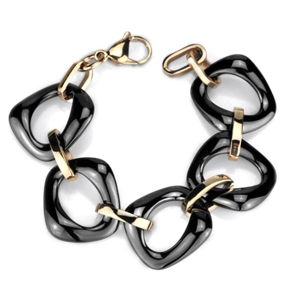 Alamode IP Rose Gold(Ion Plating) Stainless Steel Bracelet with Ceramic in Jet - Alamode
