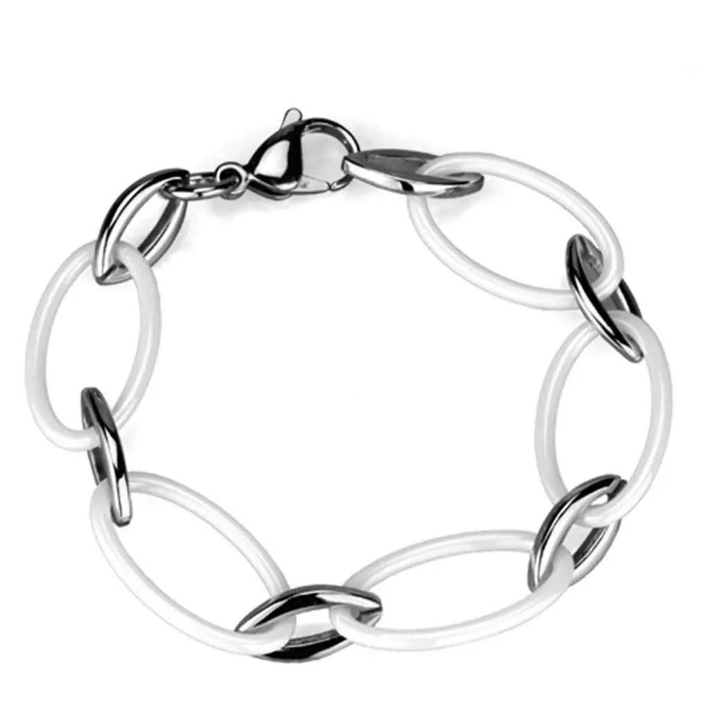 Alamode High polished (no plating) Stainless Steel Bracelet with Ceramic in White - Alamode - Flyclothing LLC