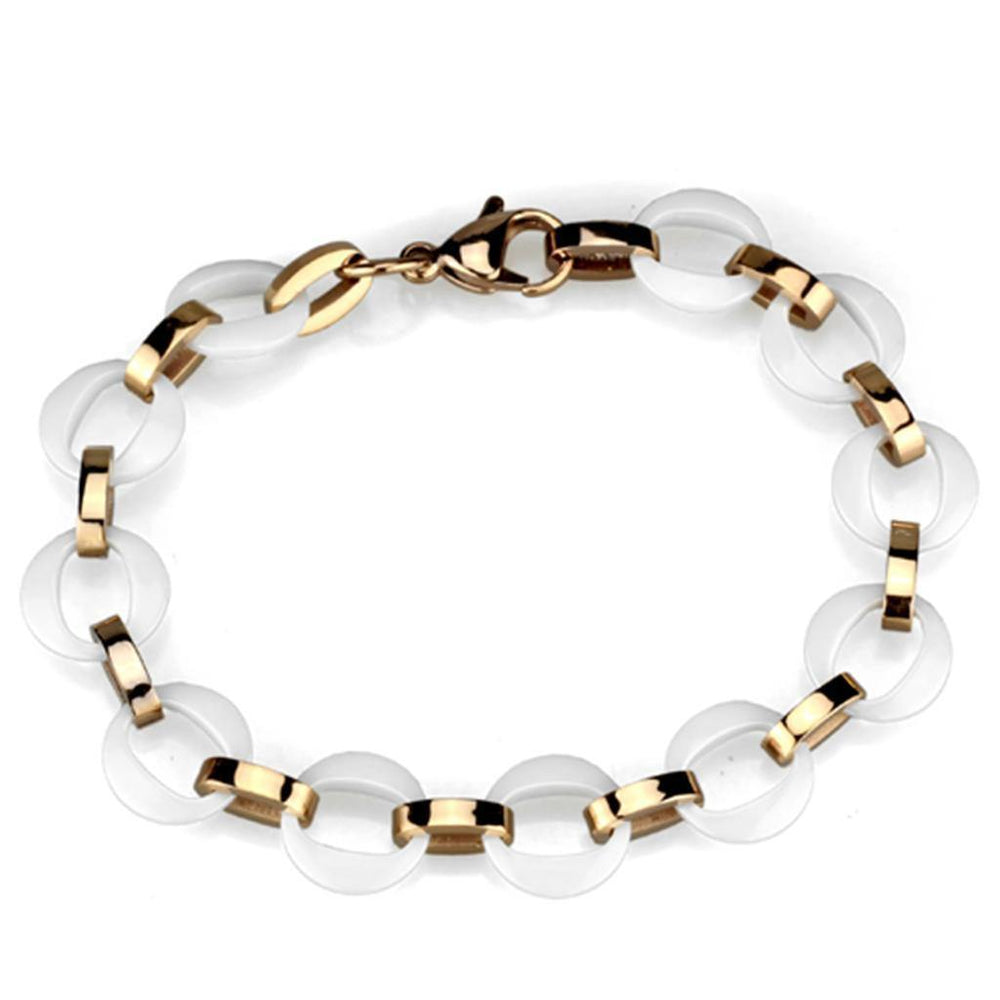 Alamode IP Rose Gold(Ion Plating) Stainless Steel Bracelet with Ceramic in White - Alamode
