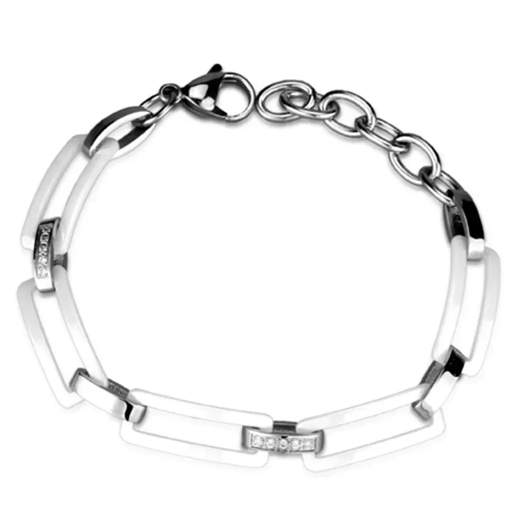Alamode High polished (no plating) Stainless Steel Bracelet with Ceramic in White - Alamode - Flyclothing LLC