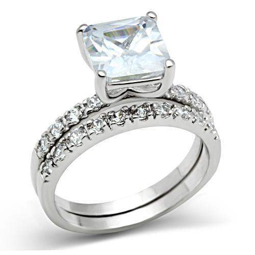 Alamode Rhodium Brass Ring with AAA Grade CZ in Clear - Alamode - Flyclothing LLC