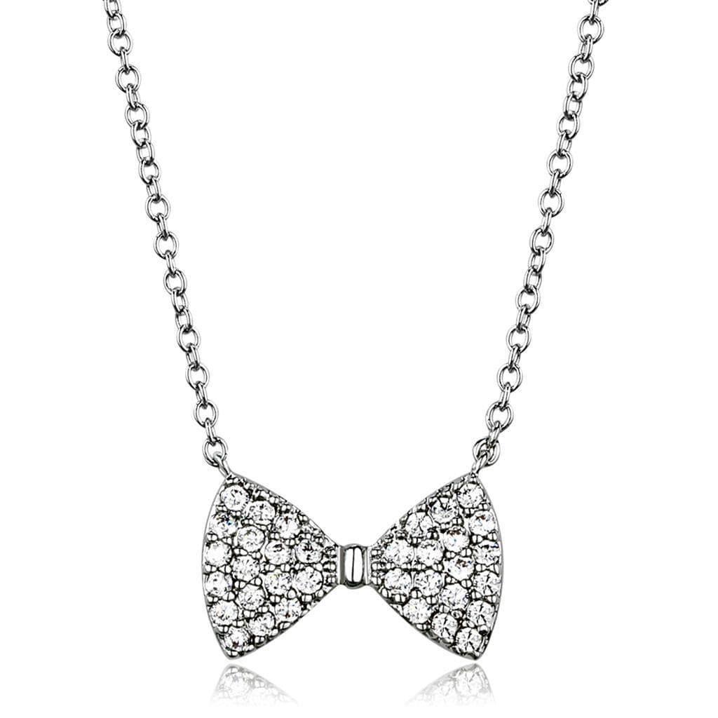 Alamode Rhodium Brass Chain Pendant with AAA Grade CZ in Clear - Alamode - Flyclothing LLC