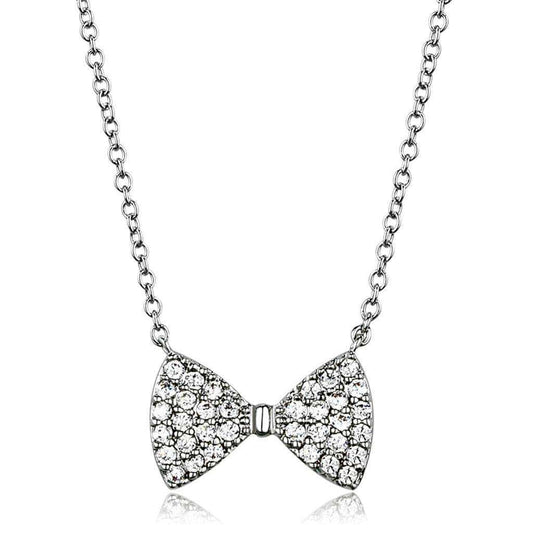 Alamode Rhodium Brass Chain Pendant with AAA Grade CZ in Clear - Alamode - Flyclothing LLC