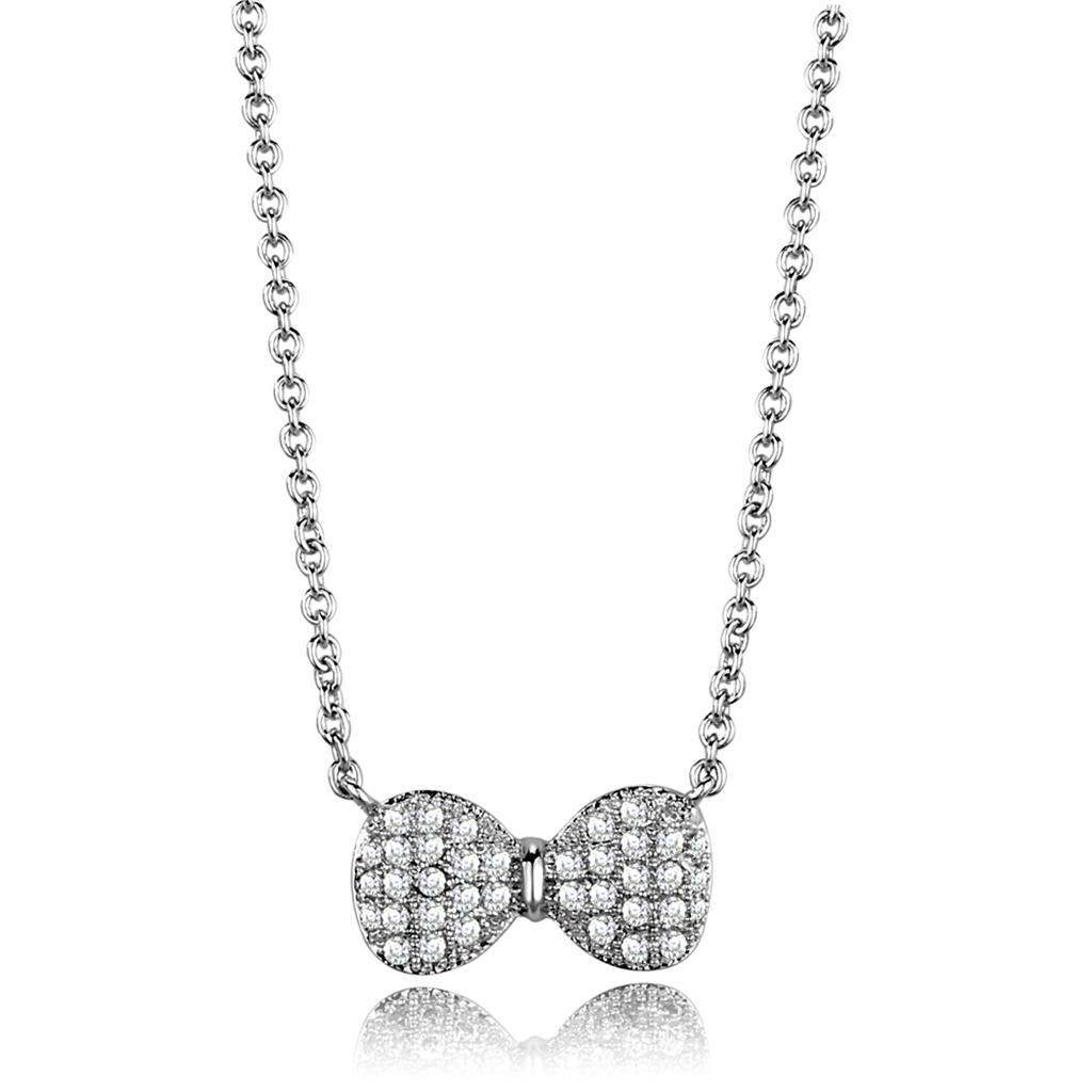 Alamode Rhodium Brass Chain Pendant with AAA Grade CZ in Clear - Alamode - Flyclothing LLC