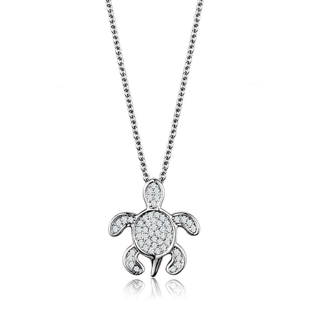 Alamode Rhodium Brass Chain Pendant with AAA Grade CZ in Clear - Alamode - Flyclothing LLC