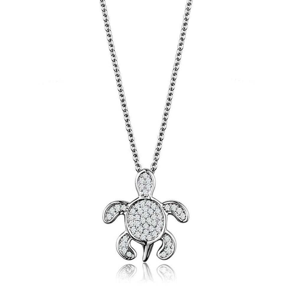 Alamode Rhodium Brass Chain Pendant with AAA Grade CZ in Clear - Alamode