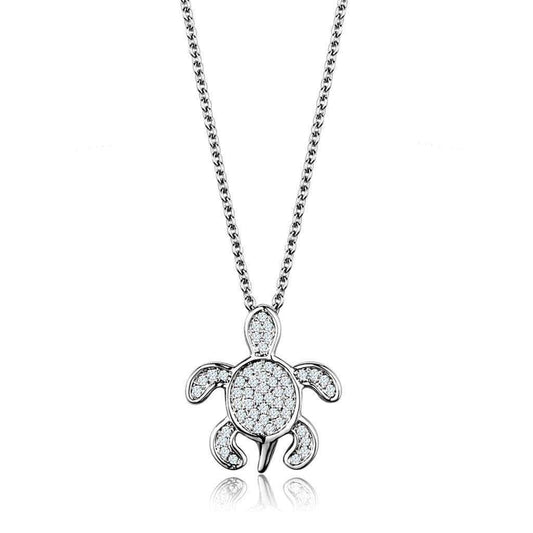 Alamode Rhodium Brass Chain Pendant with AAA Grade CZ in Clear - Alamode - Flyclothing LLC