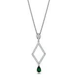 Alamode Rhodium Brass Chain Pendant with Synthetic Synthetic Glass in Emerald - Alamode - Flyclothing LLC