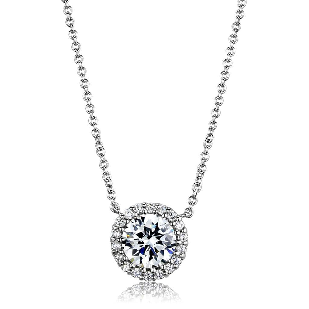 Alamode Rhodium Brass Chain Pendant with AAA Grade CZ in Clear - Alamode - Flyclothing LLC