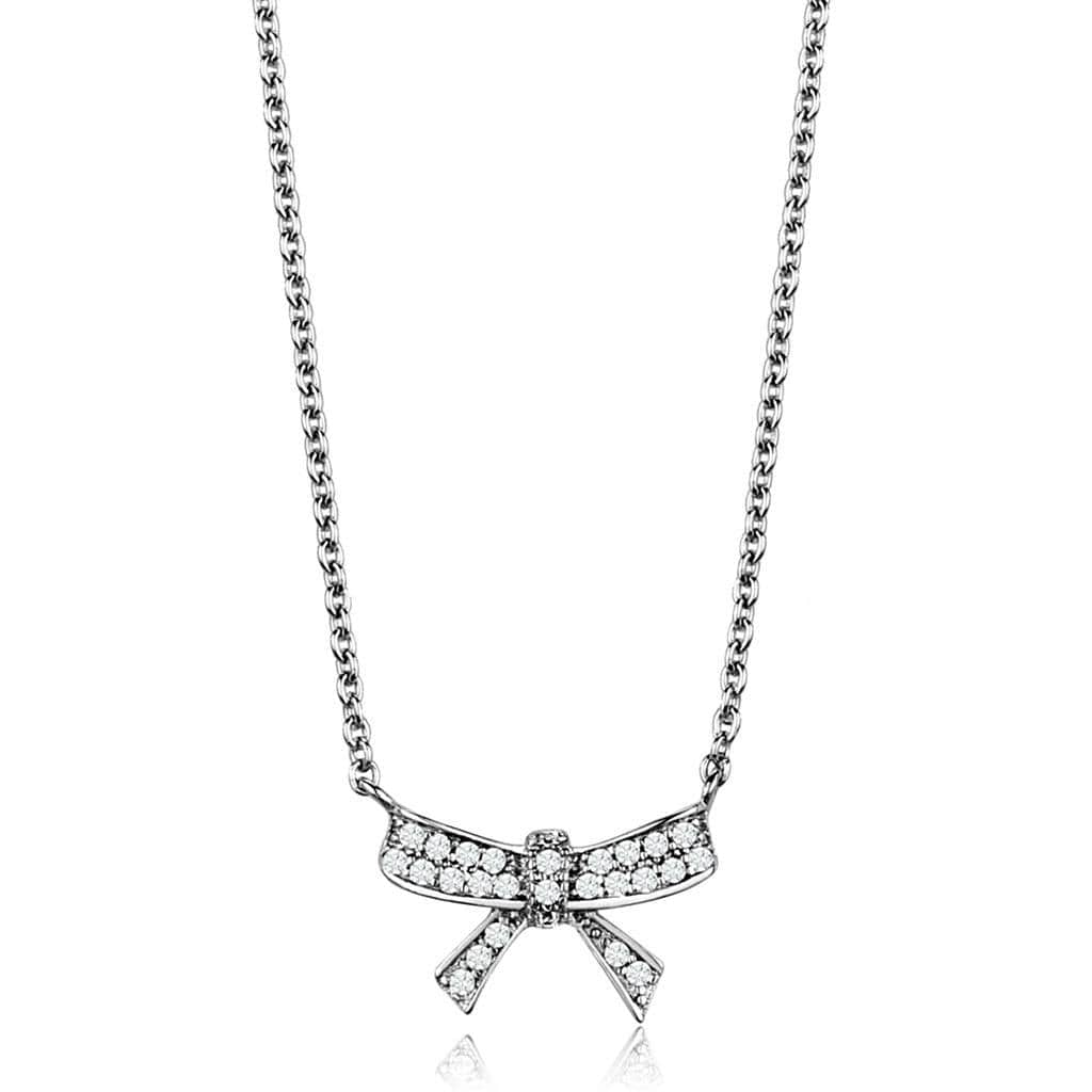 Alamode Rhodium Brass Chain Pendant with AAA Grade CZ in Clear - Alamode - Flyclothing LLC