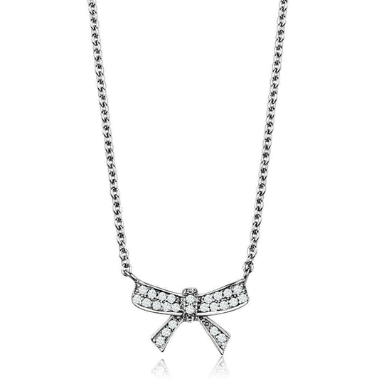 Alamode Rhodium Brass Chain Pendant with AAA Grade CZ in Clear - Alamode - Flyclothing LLC